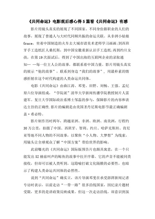 《共同命运》电影观后感心得5篇看《共同命运》有感