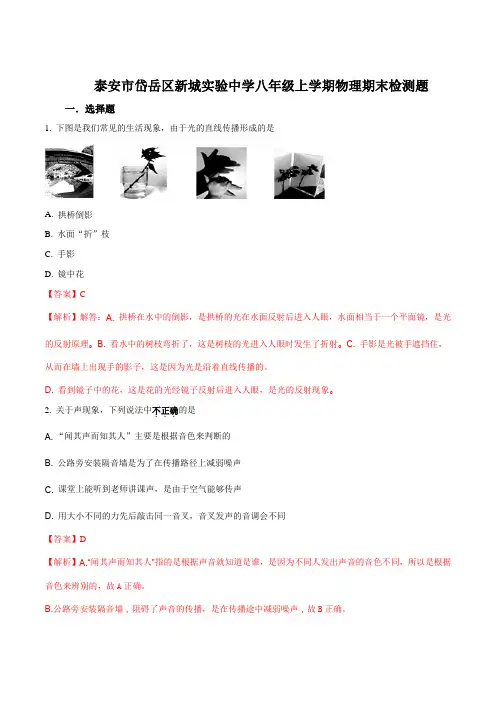 泰安市岱岳区新城实验中学八年级上学期  物理期末检测题(解析版)