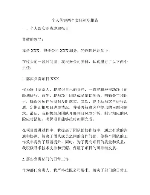个人落实两个责任述职报告