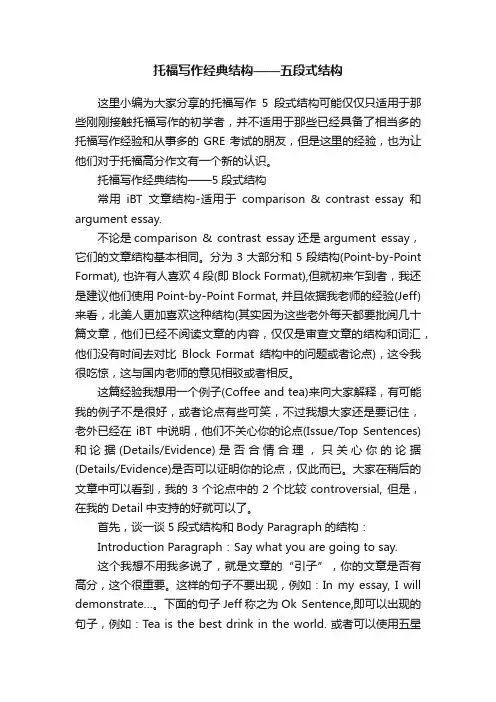 托福写作经典结构——五段式结构