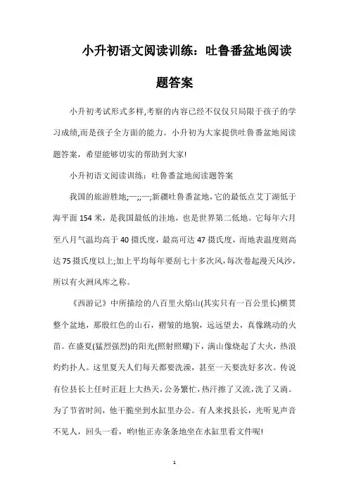 小升初语文阅读训练吐鲁番盆地阅读题答案