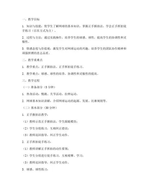 高中网球教案范文模板
