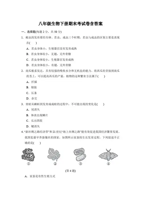 八年级生物下册期末考试卷含答案解析5份精选