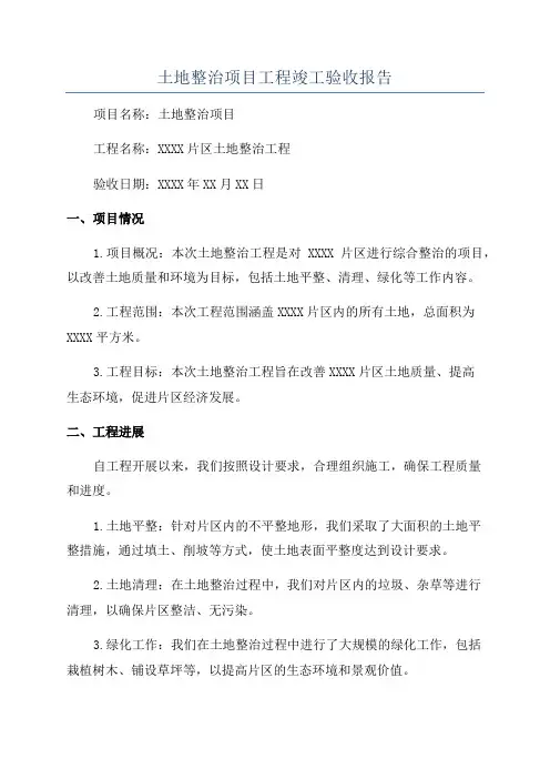 土地整治项目工程竣工验收报告
