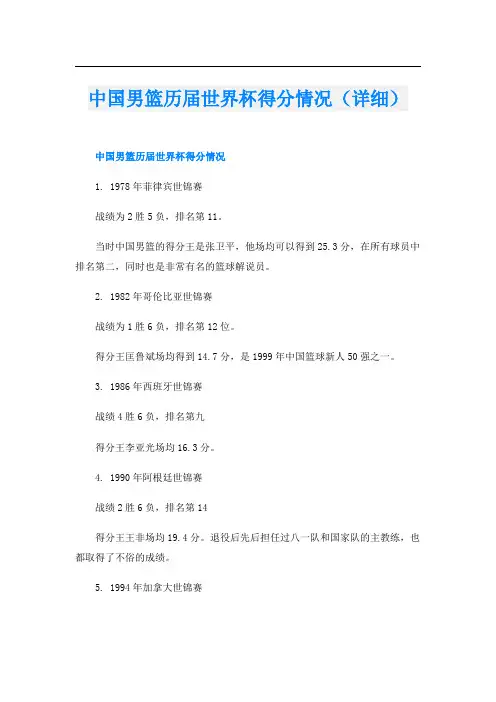 中国男篮历届世界杯得分情况(详细)