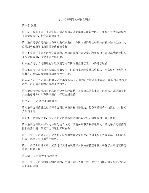 子公司体制分公司管理制度