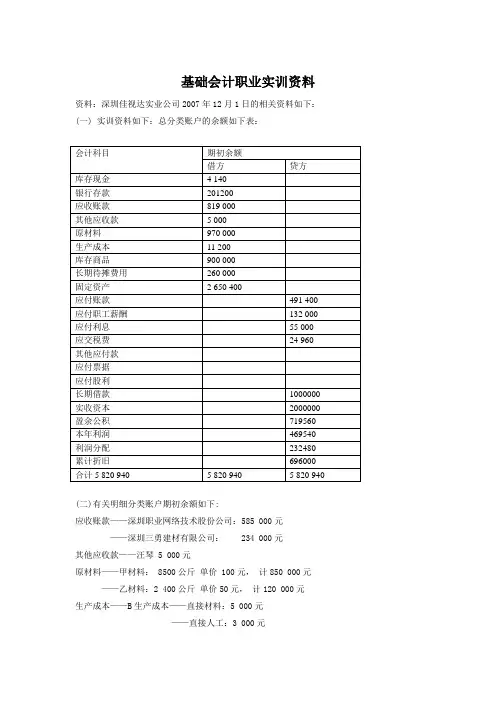 基础会计实训 及答案