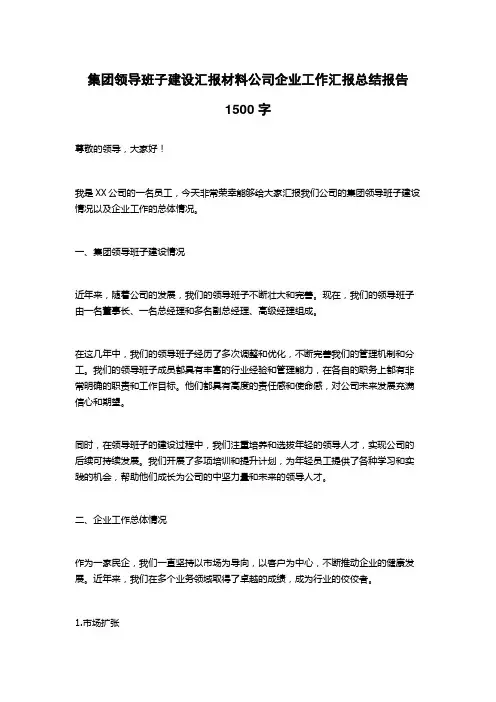 集团领导班子建设汇报材料公司企业工作汇报总结报告