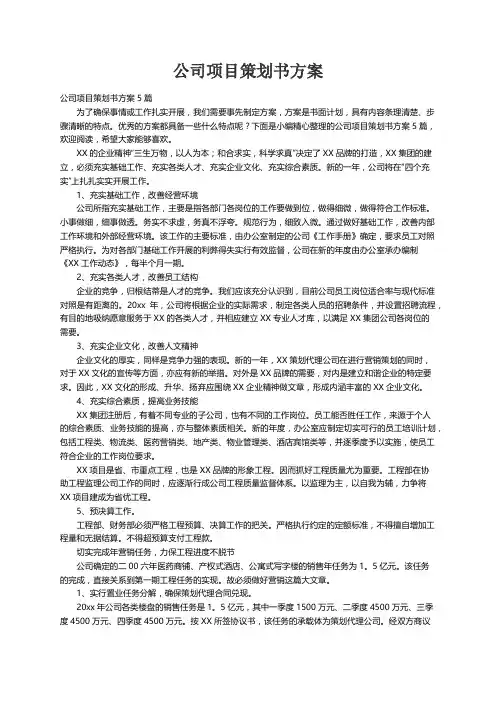 公司项目策划书方案5篇