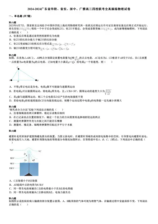 2024-2024广东省华附、省实、深中、广雅高三四校联考全真演练物理试卷