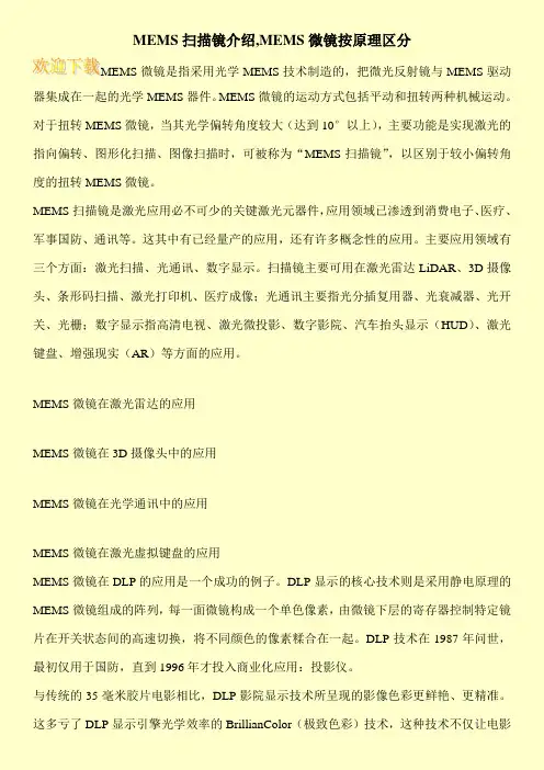 MEMS扫描镜介绍,MEMS微镜按原理区分