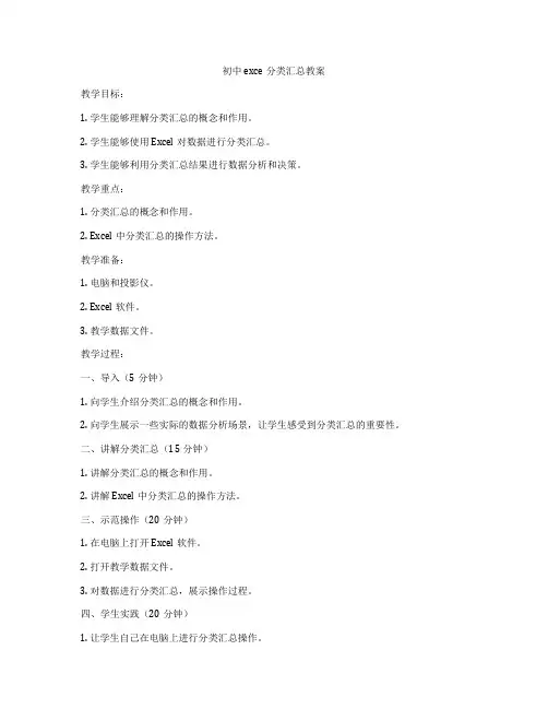 初中exce分类汇总教案