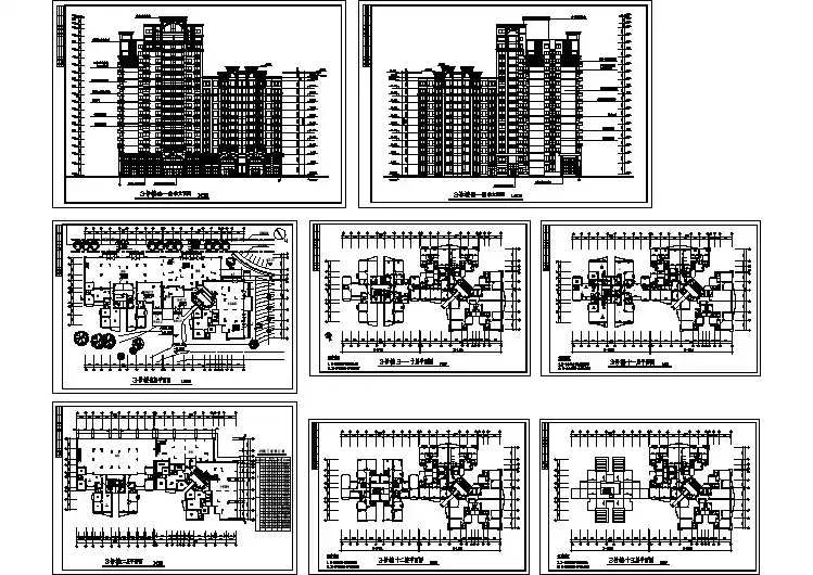13层框架结构商住一梯楼平立面设计CAD图纸（1-2层商用）