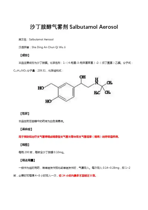 沙丁胺醇气雾剂Salbutamol Aerosol详细说明书与重点