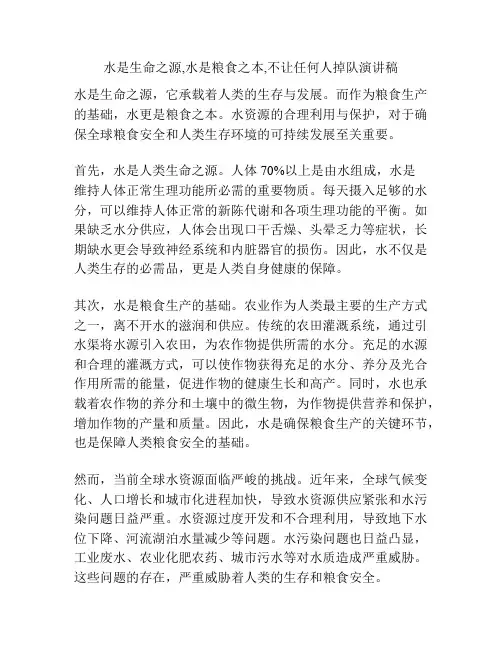 水是生命之源,水是粮食之本,不让任何人掉队演讲稿