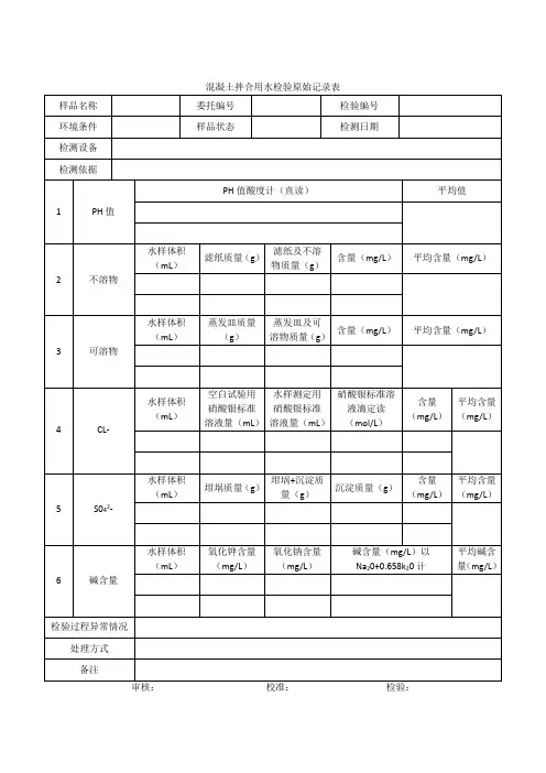 混凝土用水原始记录表