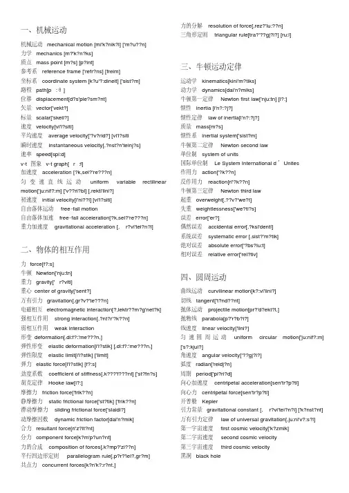 (完整版)高中物理专业英语词汇