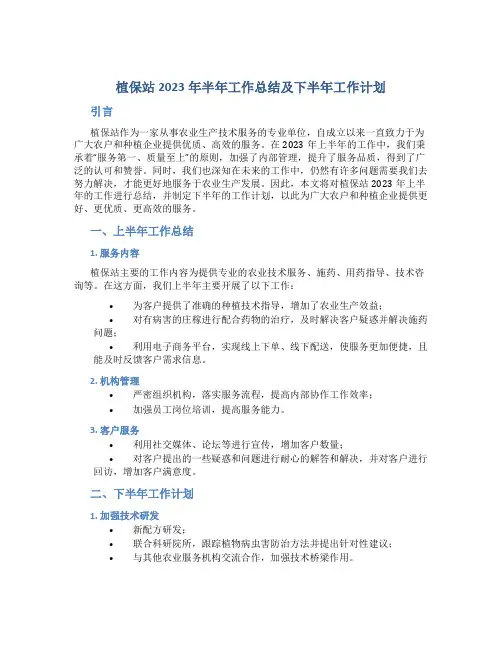 植保站2023年半年工作总结及下半年工作计划