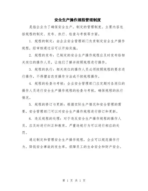 安全生产操作规程管理制度