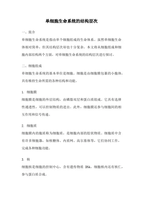 单细胞生命系统的结构层次