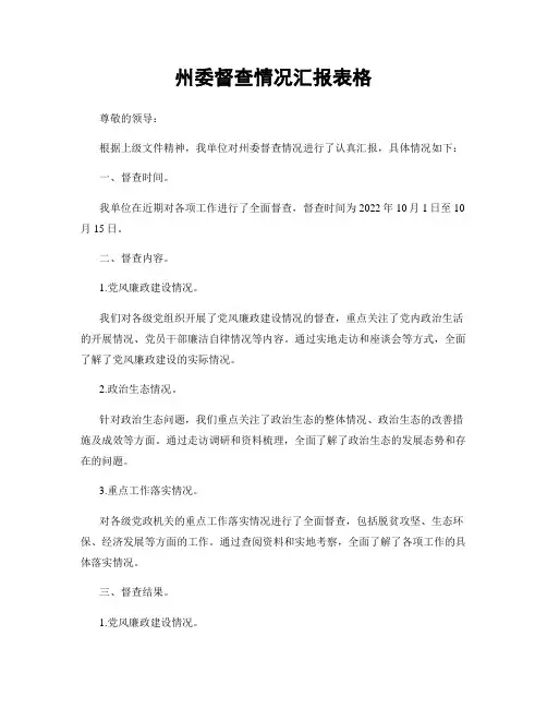 州委督查情况汇报表格