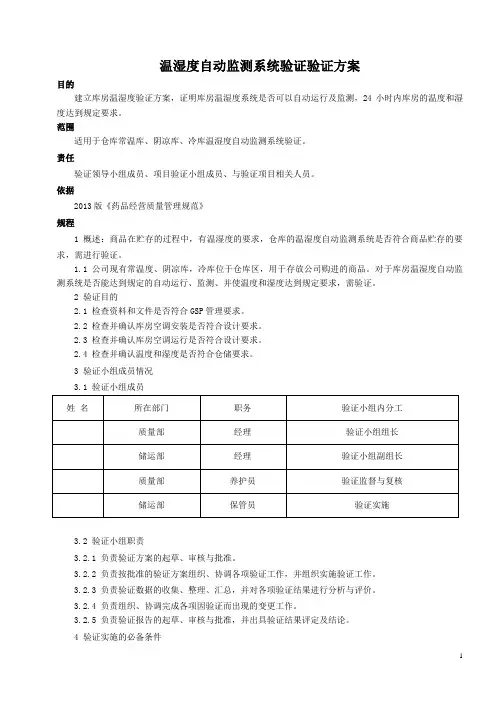 新版GSP温湿度自动监测系统验证验证方案