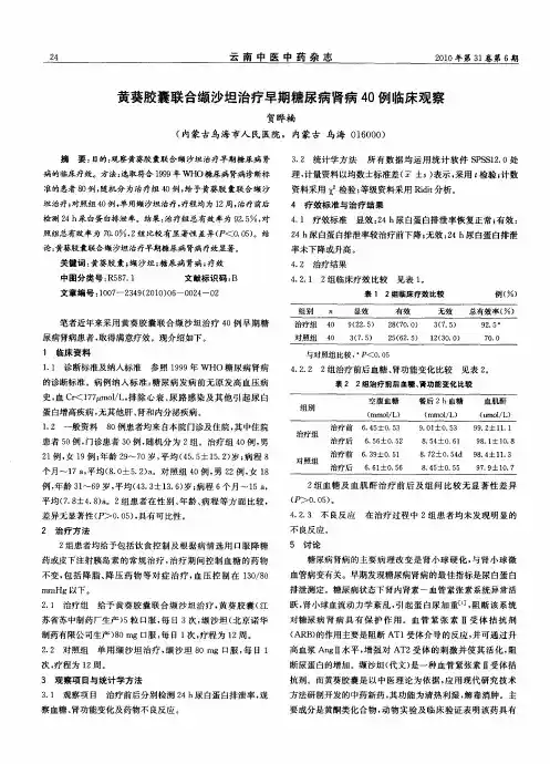 黄葵胶囊联合缬沙坦治疗早期糖尿病肾病40例临床观察