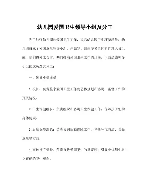 幼儿园爱国卫生领导小组及分工