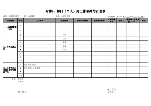 第一周工作计划表模板
