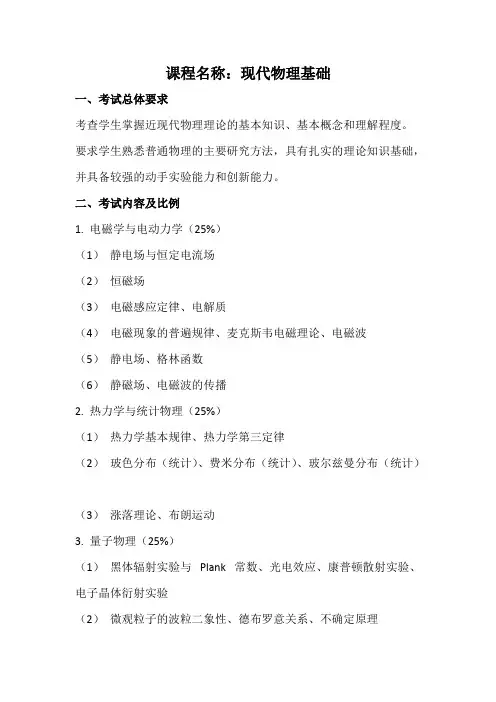 天津大学《现代物理基础》2020年考研专业课复试大纲