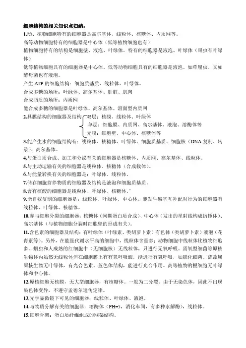 细胞结构的相关知识点归纳