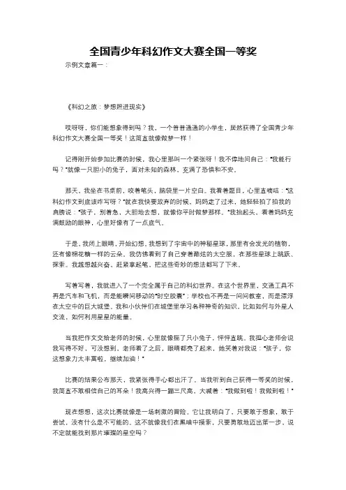 全国青少年科幻作文大赛全国一等奖