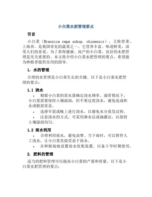 小白菜水肥管理要点