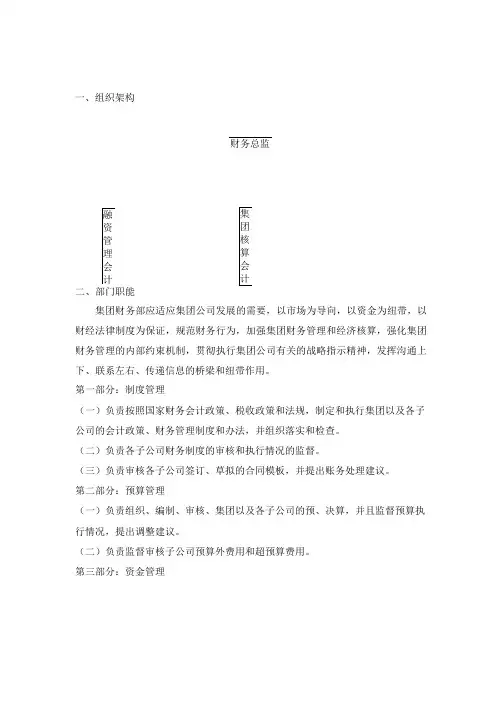 集团财务部职位说明书