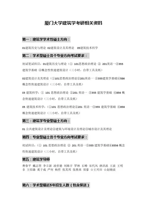 厦门大学建筑学专业考研快题相关信息