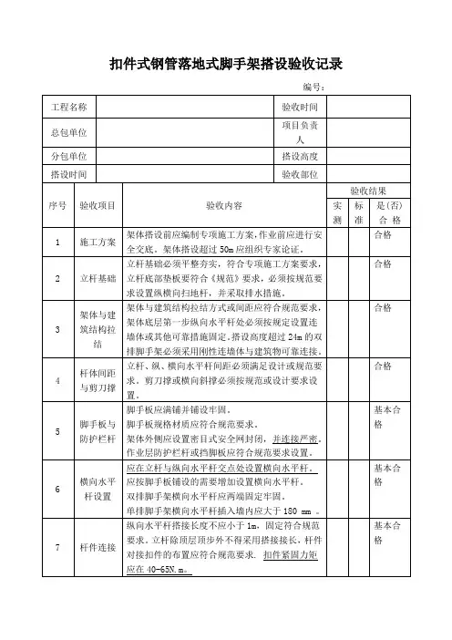 (完整word版)落地式脚手架验收记录