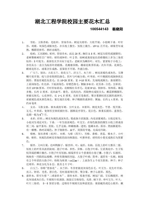 湖北工程学院校园主要花木汇总