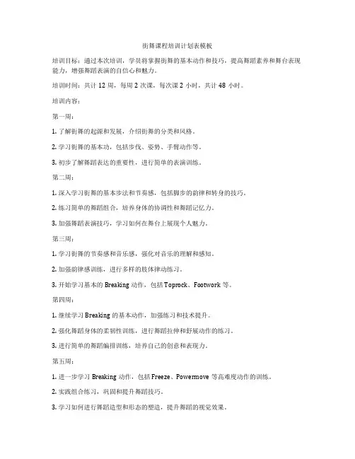 街舞课程培训计划表模板
