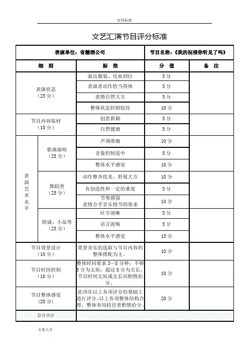 文艺汇演节目评分实用标准