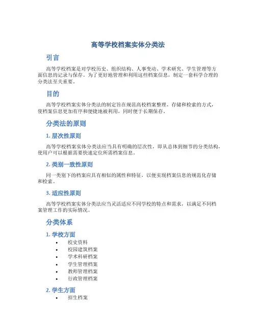 高等学校档案实体分类法