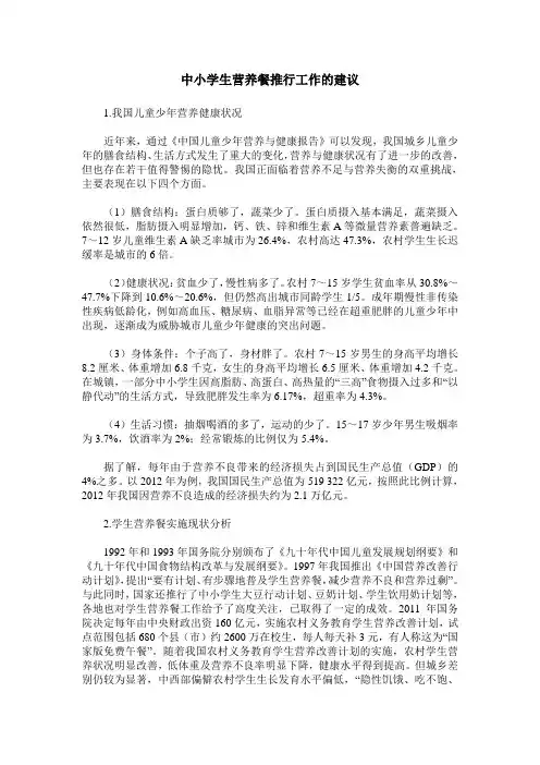 中小学生营养餐推行工作的建议
