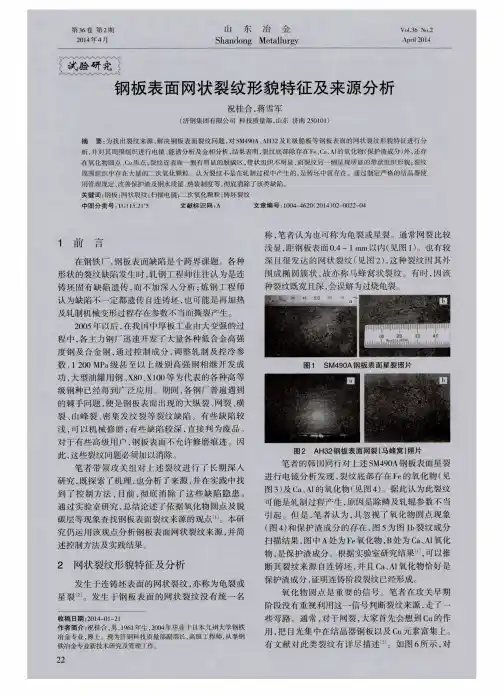 钢板表面网状裂纹形貌特征及来源分析