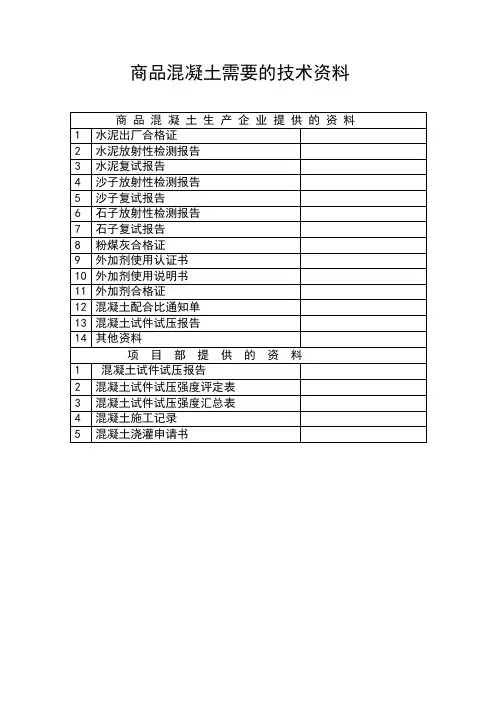 商品混凝土需要的技术资料
