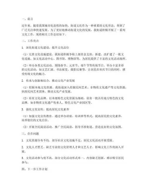街道文化发展工作总结报告