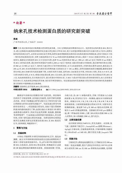纳米孔技术检测蛋白质的研究新突破