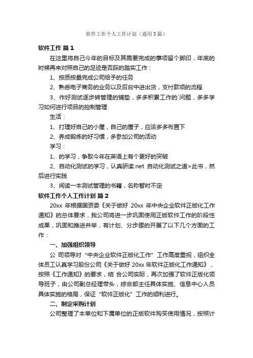 软件工作个人工作计划（通用3篇）