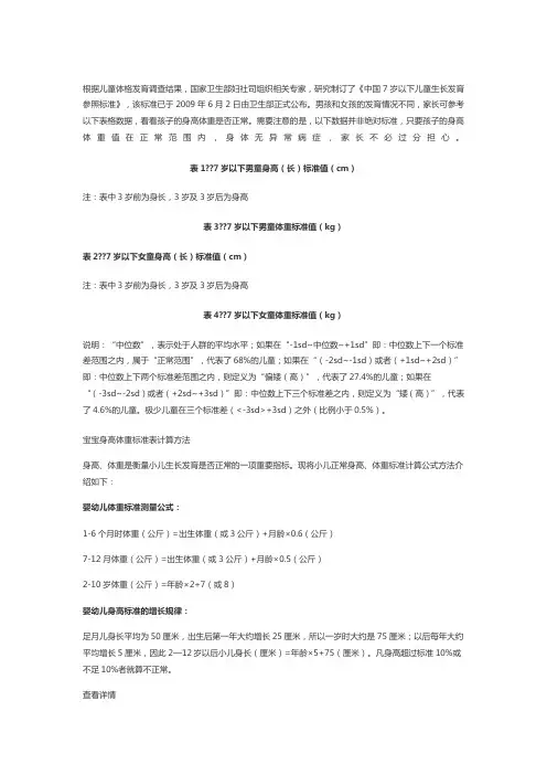 中国岁以下儿童生长发育参照标准