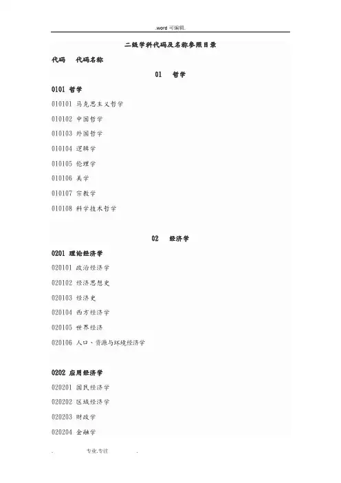 二级学科代码