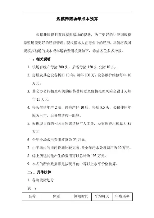 规模养猪场年成本预算