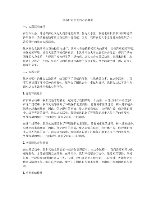 捡落叶社会实践心得体会